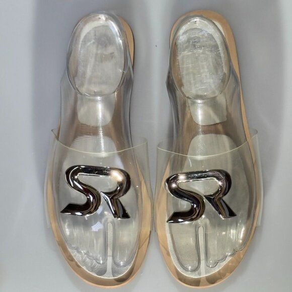 So Real Transparent Slide Sandals With SR Logo Design Slip-On Clear & Wood-Tone - Picture 4 of 10